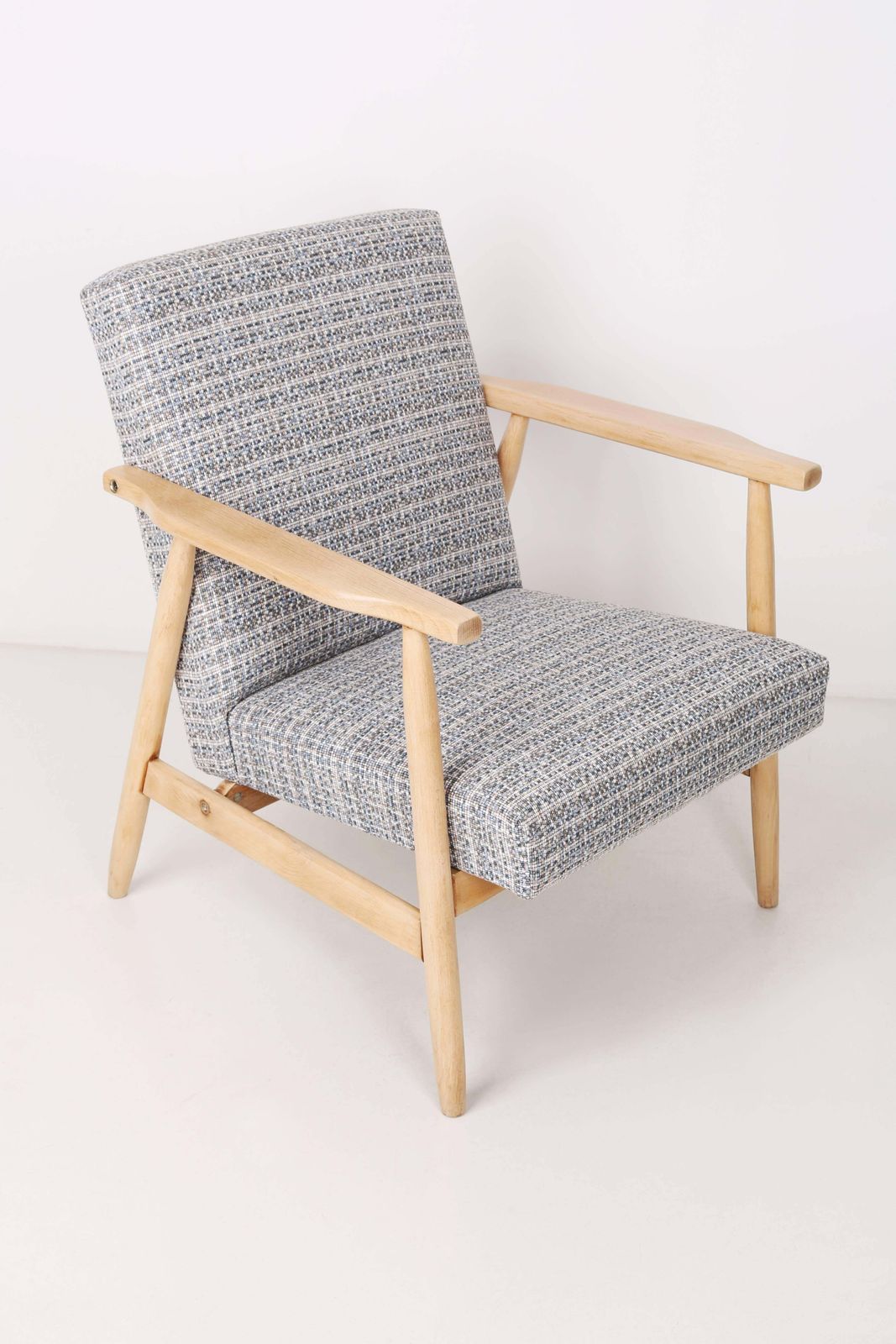 Pair Of Midcentury Blue Pixel Armchairs, Beechwood, H.Lis, Poland, 1960s photo furniture
