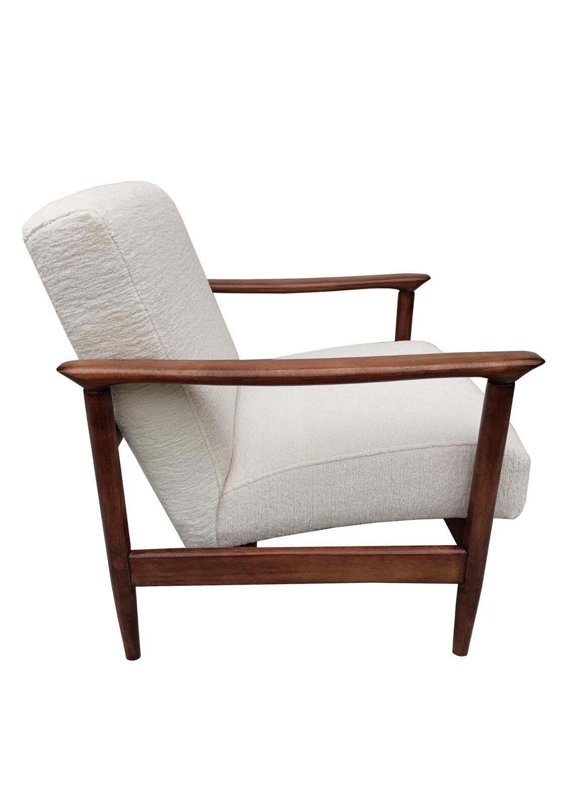 Mid Century White Chenille Armchair, Gfm 142, Edmund Homa, Europe, 1960s photo vintage