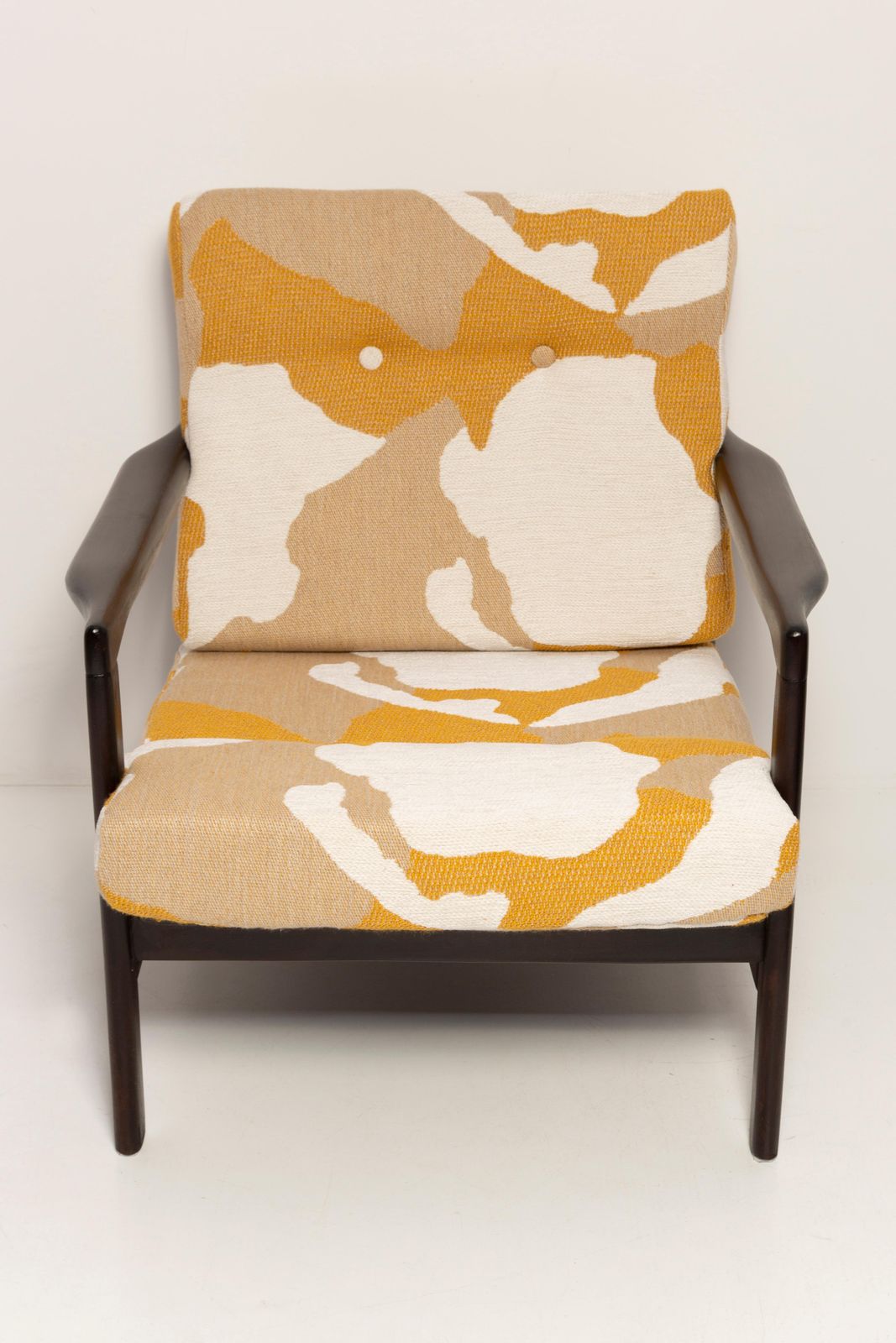 Mid Century Yellow And White Camouflage Armchair, Zenon Baczyk, Poland, 1960s photo furniture
