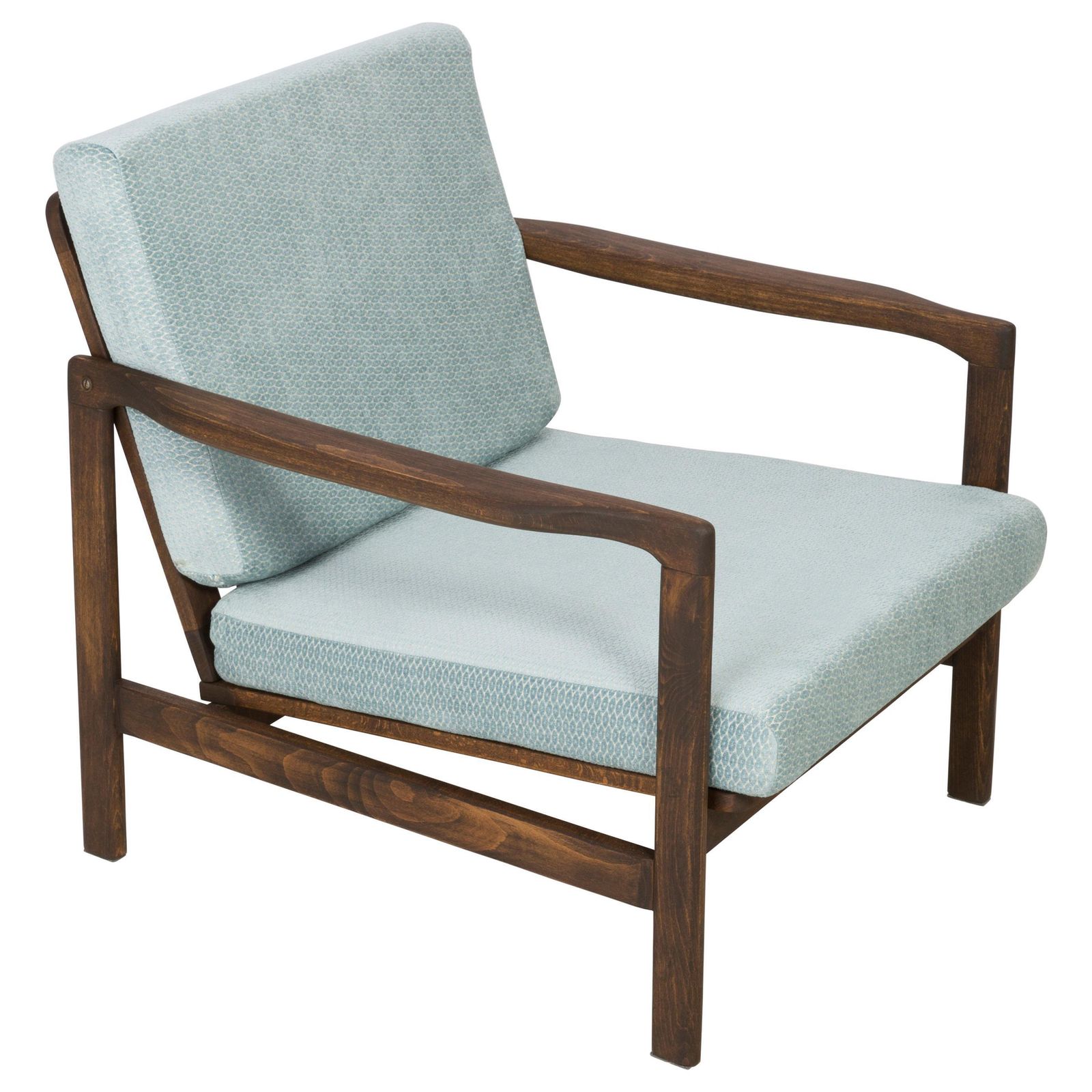 Midcentury Baby Blue Pattern Velvet Armchair, Zenon Baczyk, 1960s