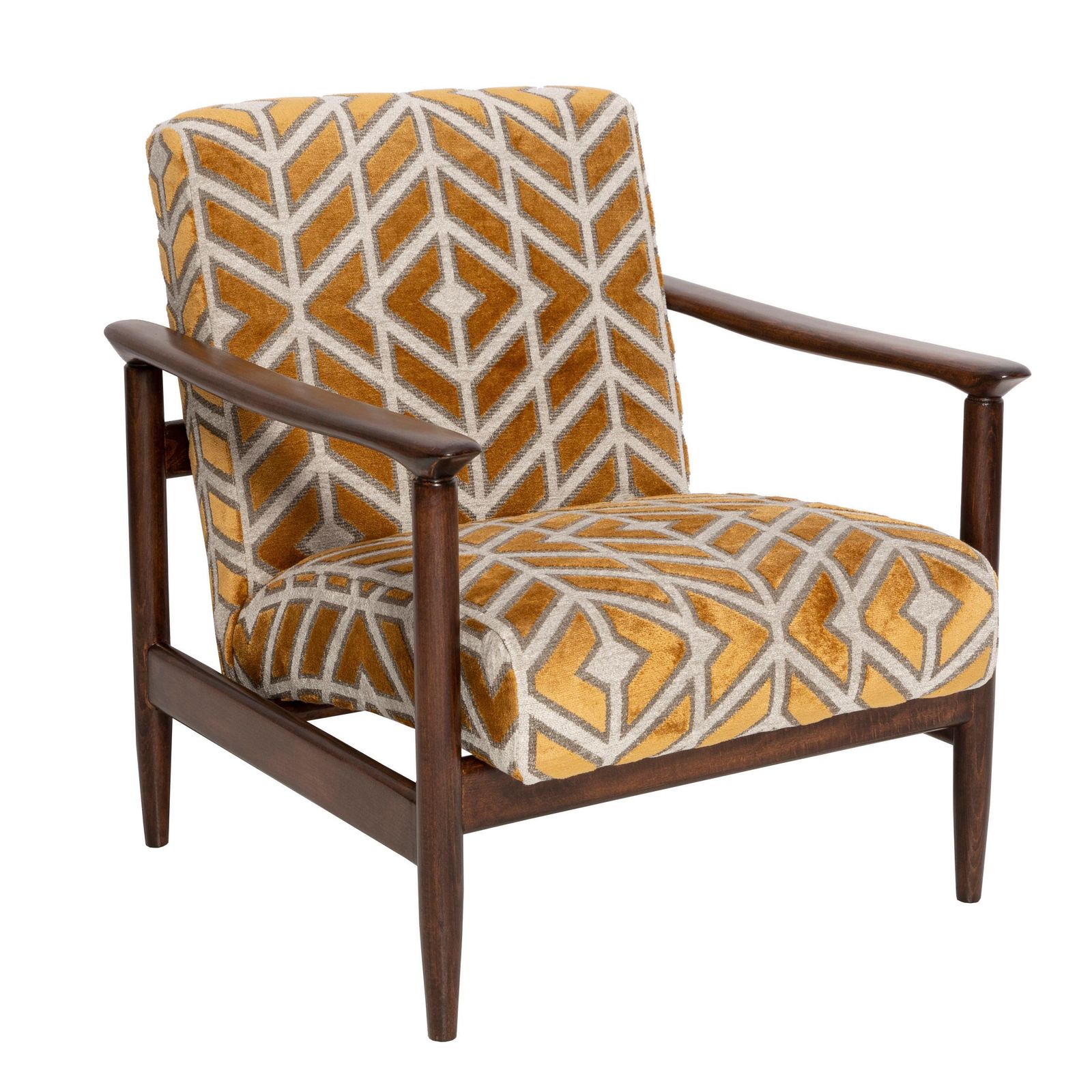 Mid Century Yellow Chenille Velvet Armchair, Edmund Homa, Gfm 142, 1960s, Poland photo furniture