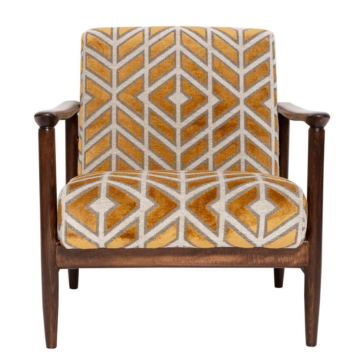 Mid Century Yellow Chenille Velvet Armchair, Edmund Homa, Gfm 142, 1960s, Poland photo vinterior