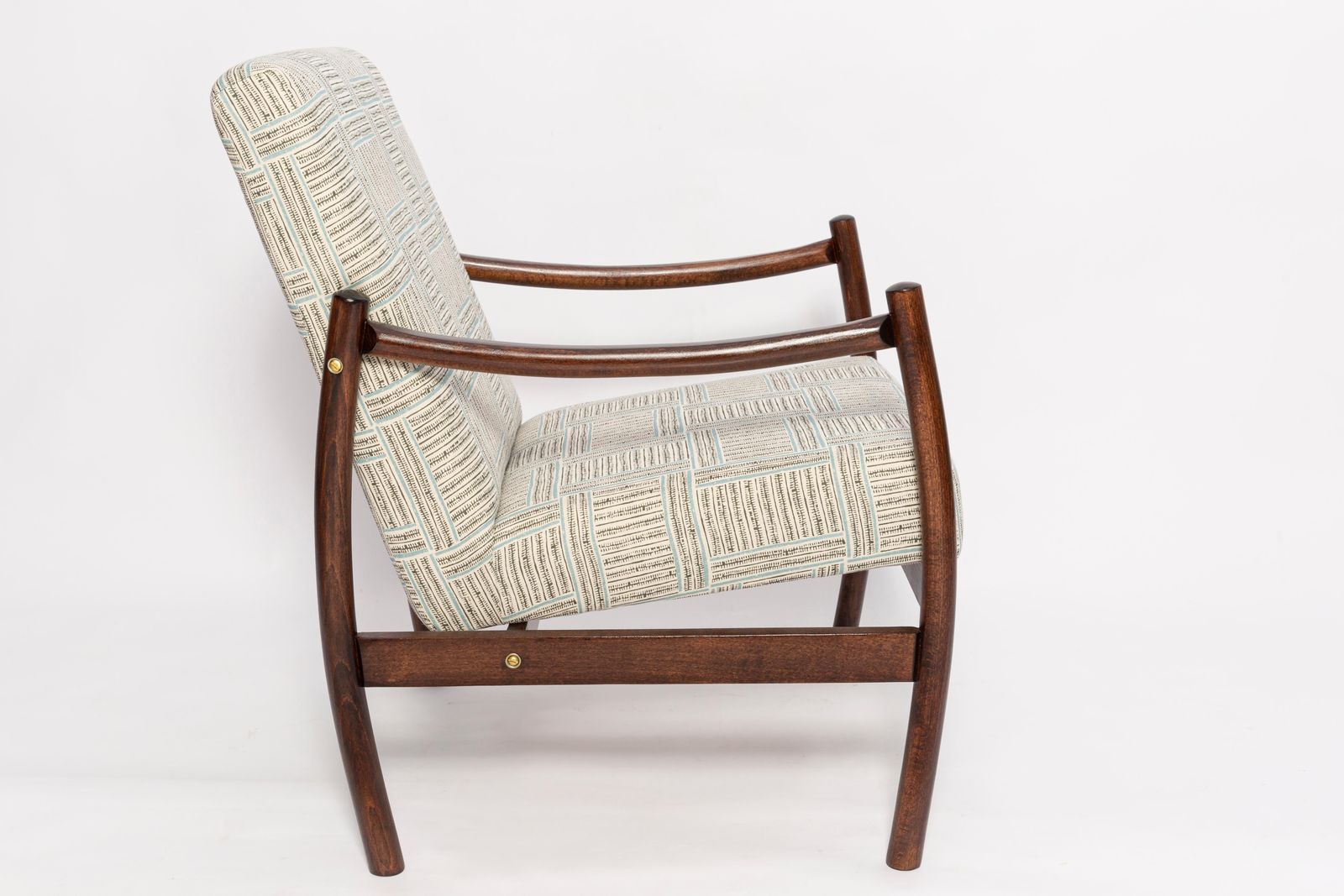 Mid 20th Century Vintage Armchair, Beige And Blue Linen, Europe, 1960s photo Furniture