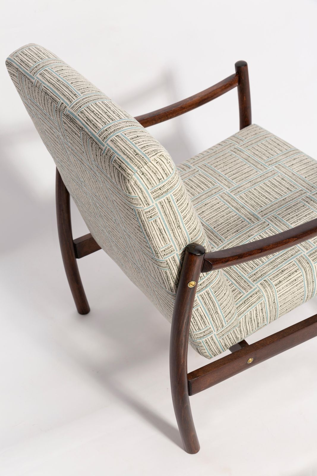 Mid 20th Century Vintage Armchair, Beige And Blue Linen, Europe, 1960s photo buy