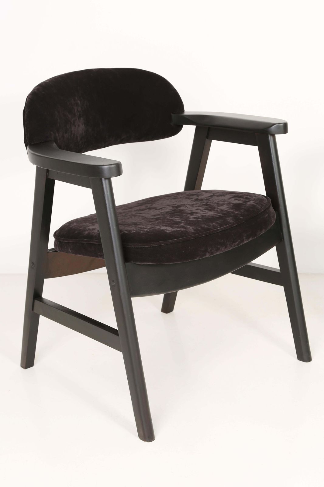 photo for sale Set Of Four 20th Century Buffalo Black Wood And Velvet Chairs, 1960s