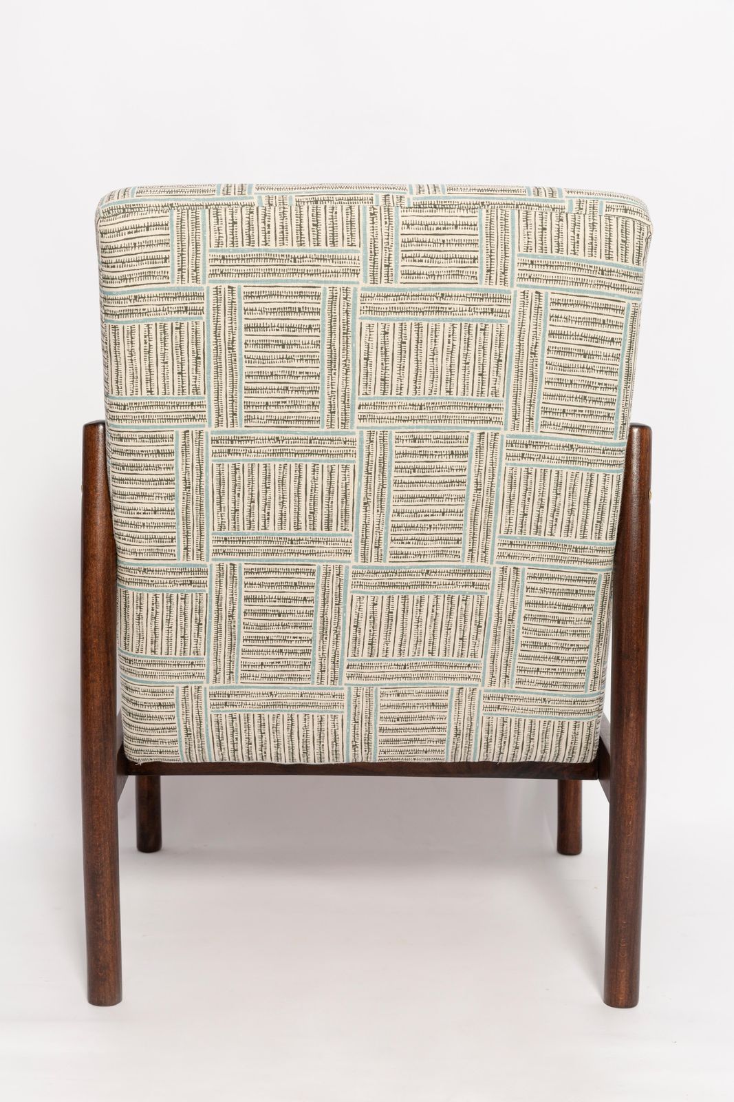 photo for sale Mid 20th Century Vintage Armchair, Beige And Blue Linen, Europe, 1960s