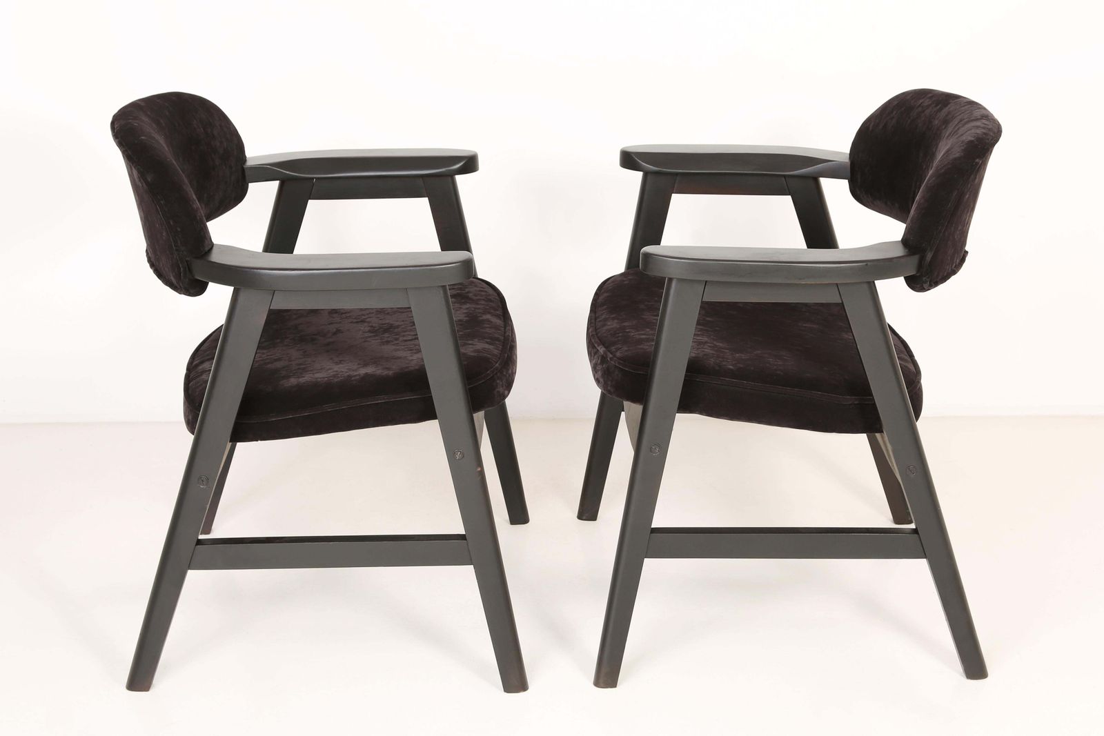 Furniture Set Of Four 20th Century Buffalo Black Wood And Velvet Chairs, 1960s photo