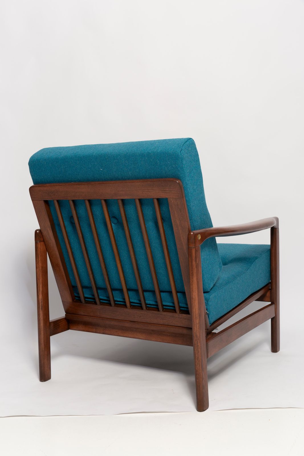 Mid Century Acqua Blue Wool Armchair, Zenon Baczyk, Poland, 1960s photo vinterior