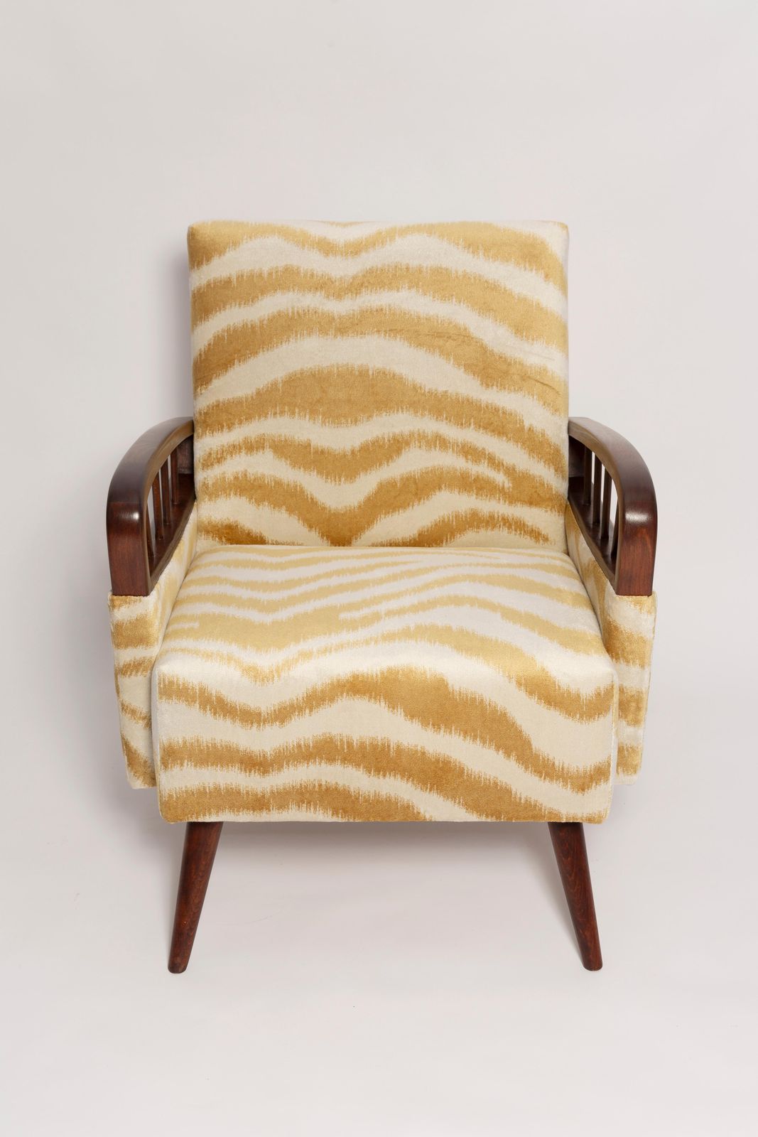 Mid Century Zebra Tiger Velvet Armchair, Europe, 1960s photo Furniture