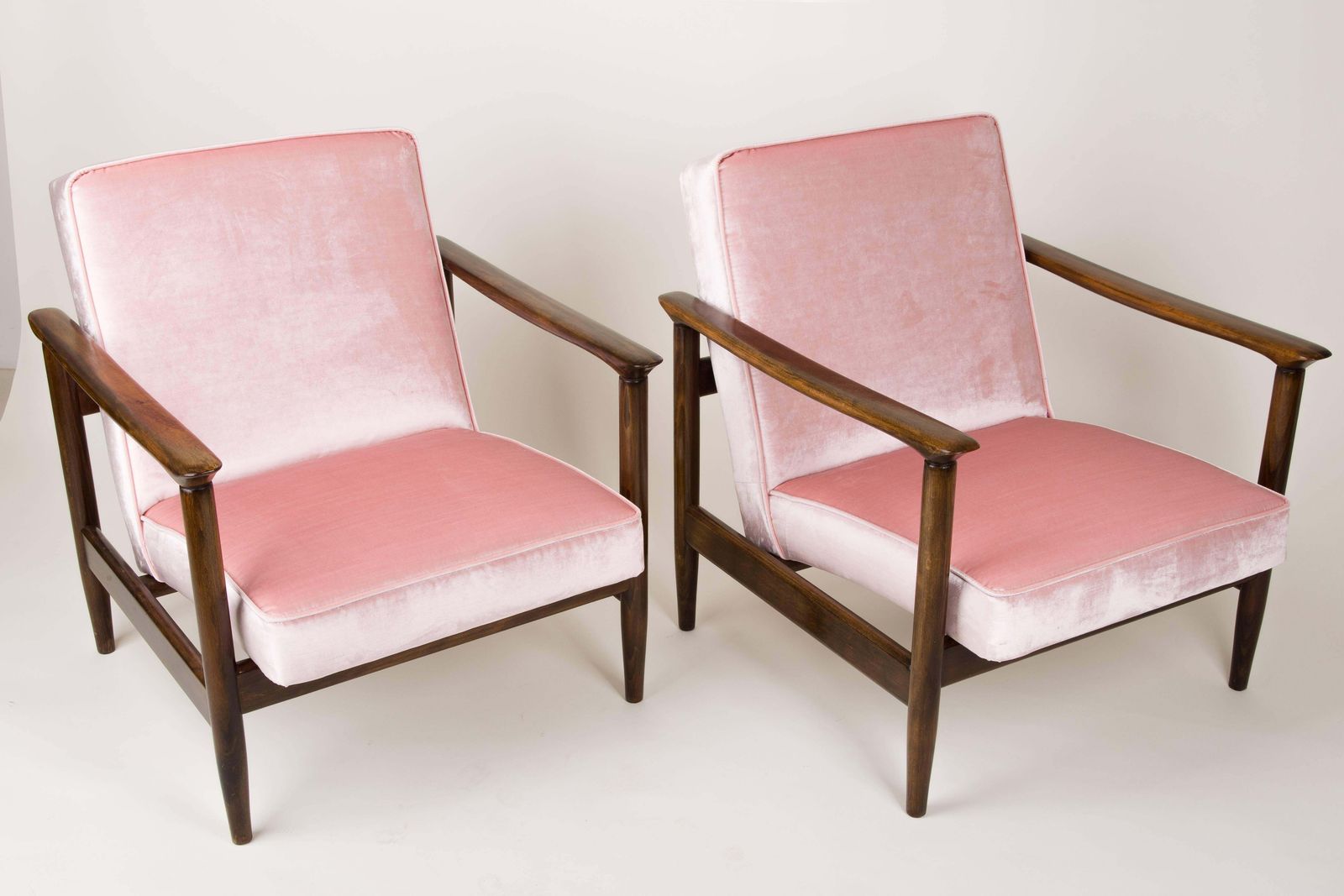 Pair Of Baby Pink Velvet Armchairs, Designed By Edmund Homa, 1960s photo for sale