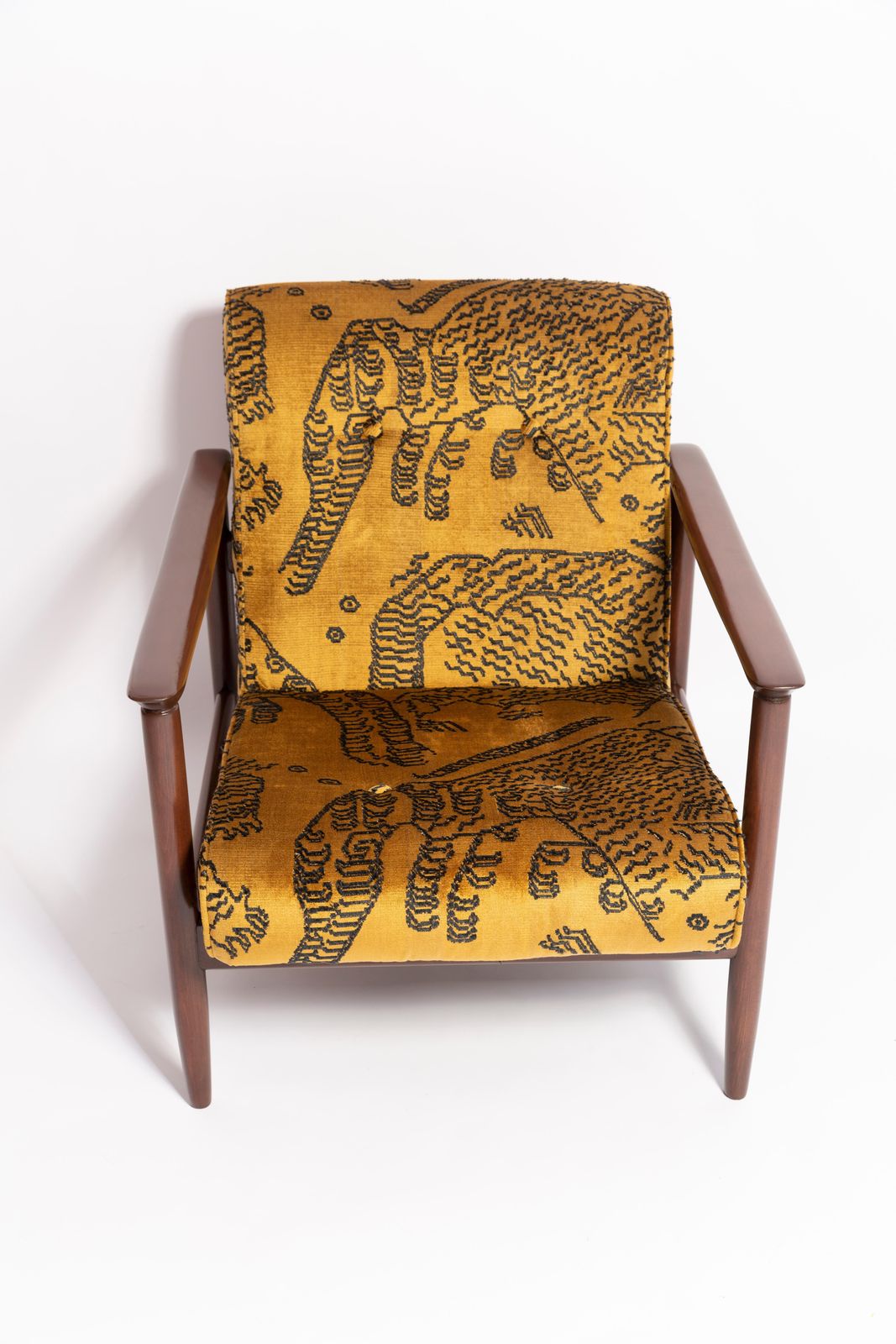 photo furniture Mid Century Tiger Mountain Velvet Armchair, Gfm 142, Edmund Homa, Europe, 1960s