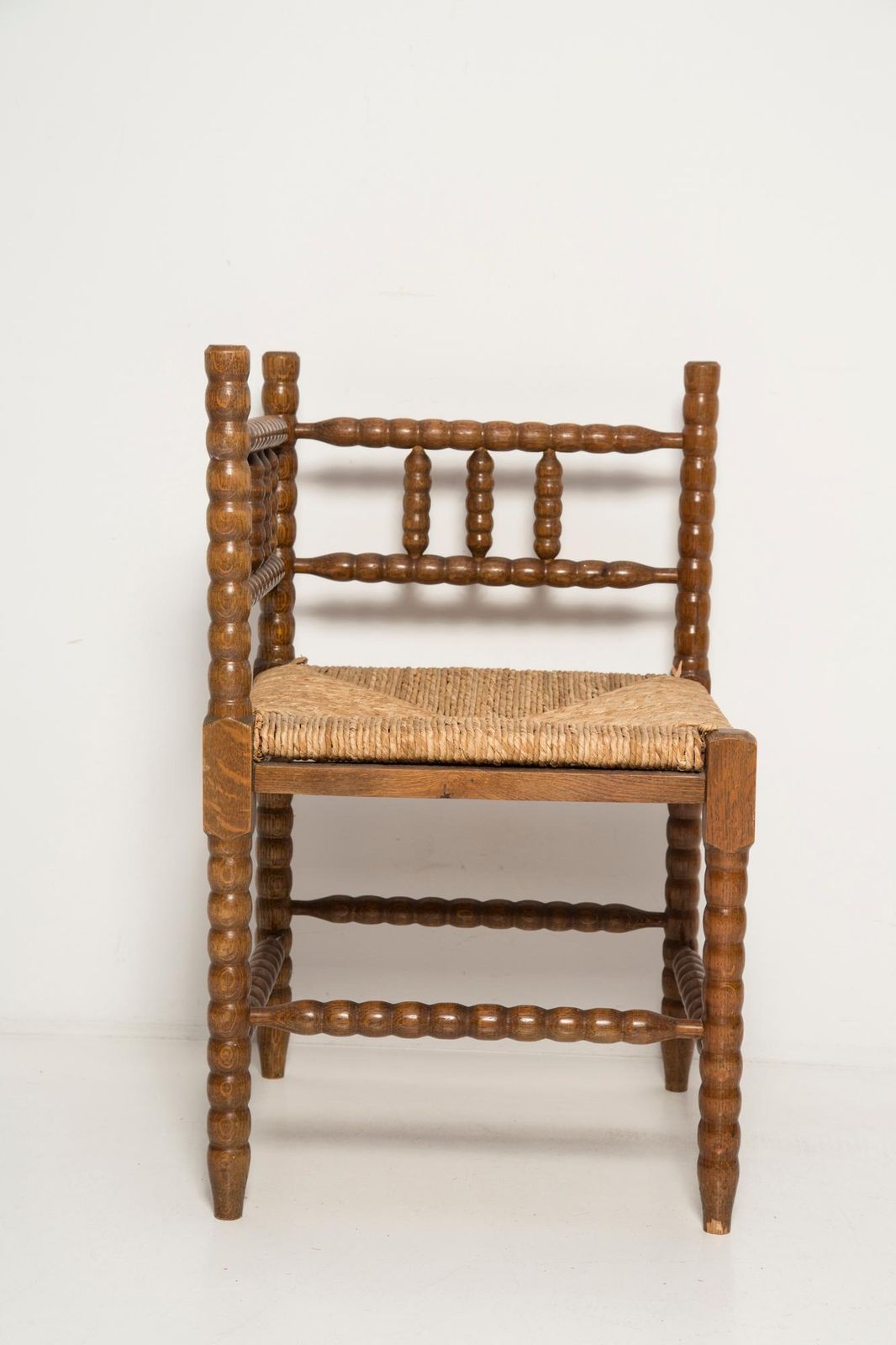 Mid Century Antique Provincial Hand Crafted Bobbin Corner Chair, France, 1940s photo furniture