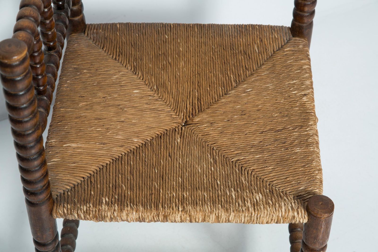 photo for sale Mid Century Antique Provincial Hand Crafted Bobbin Corner Chair, France, 1940s