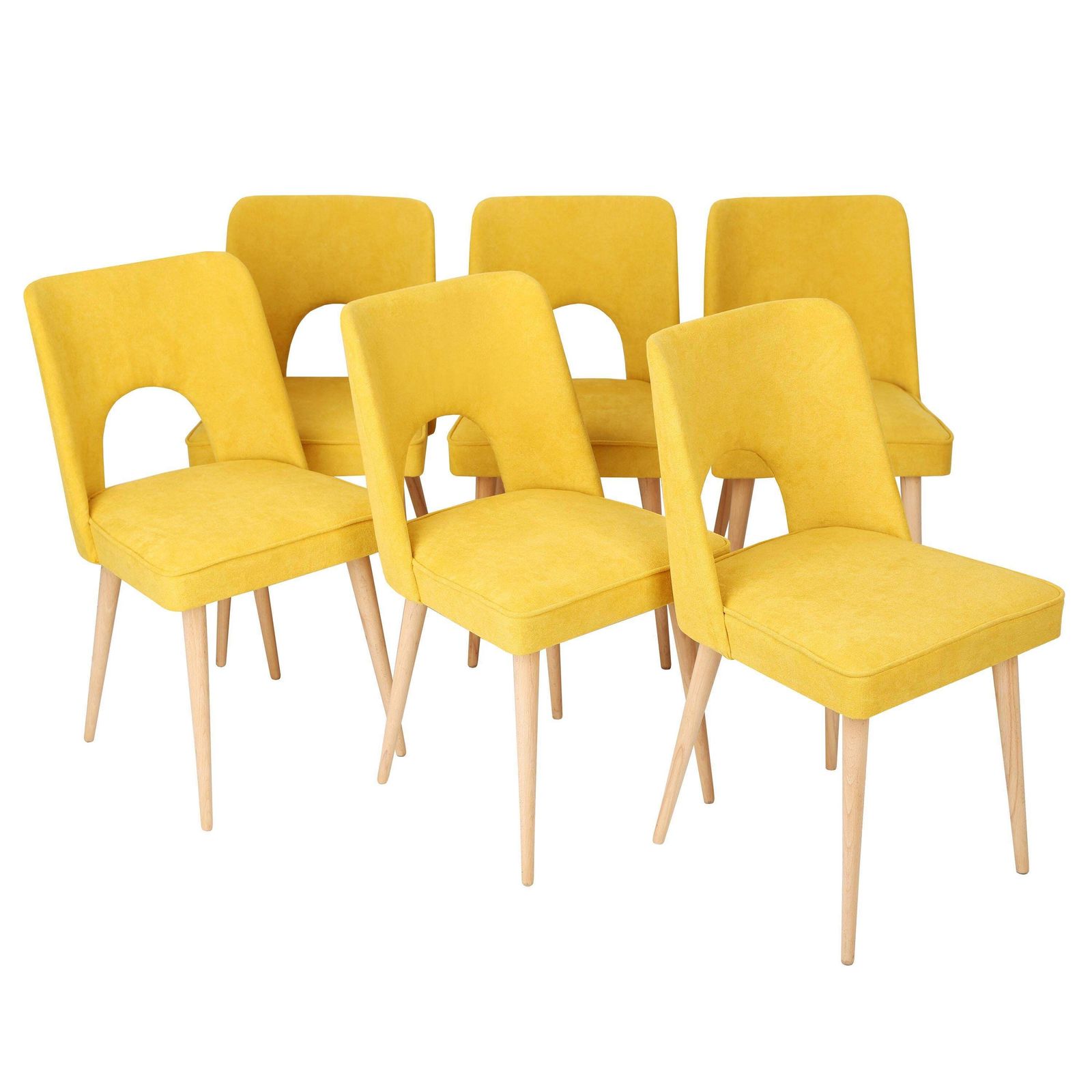 Set Of Six Yellow "Shell" Chairs, Poland, 1960s