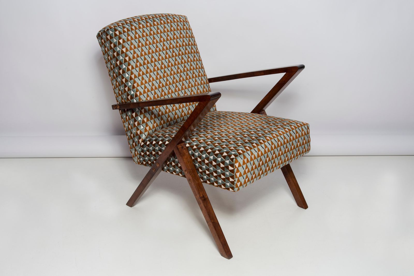 Mid Century Unique Zet Armchair, Triangle Velvet, 1970s, Europe photo furniture