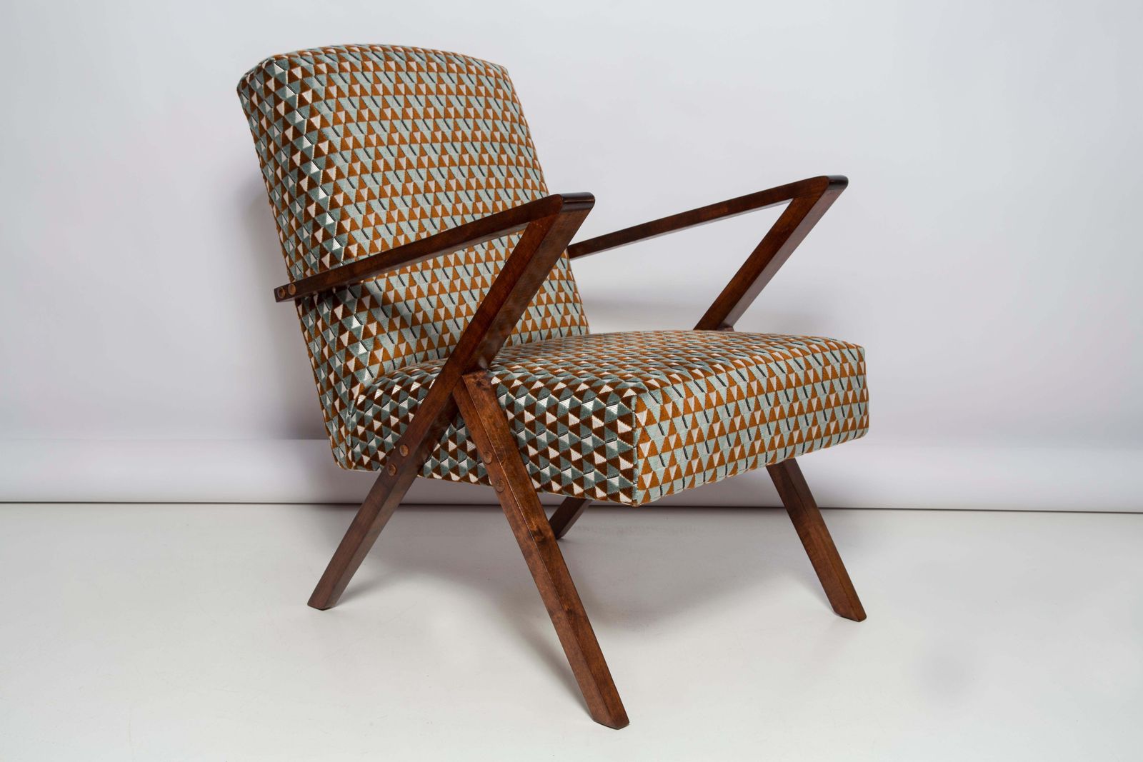 Mid Century Unique Zet Armchair, Triangle Velvet, 1970s, Europe photo for sale