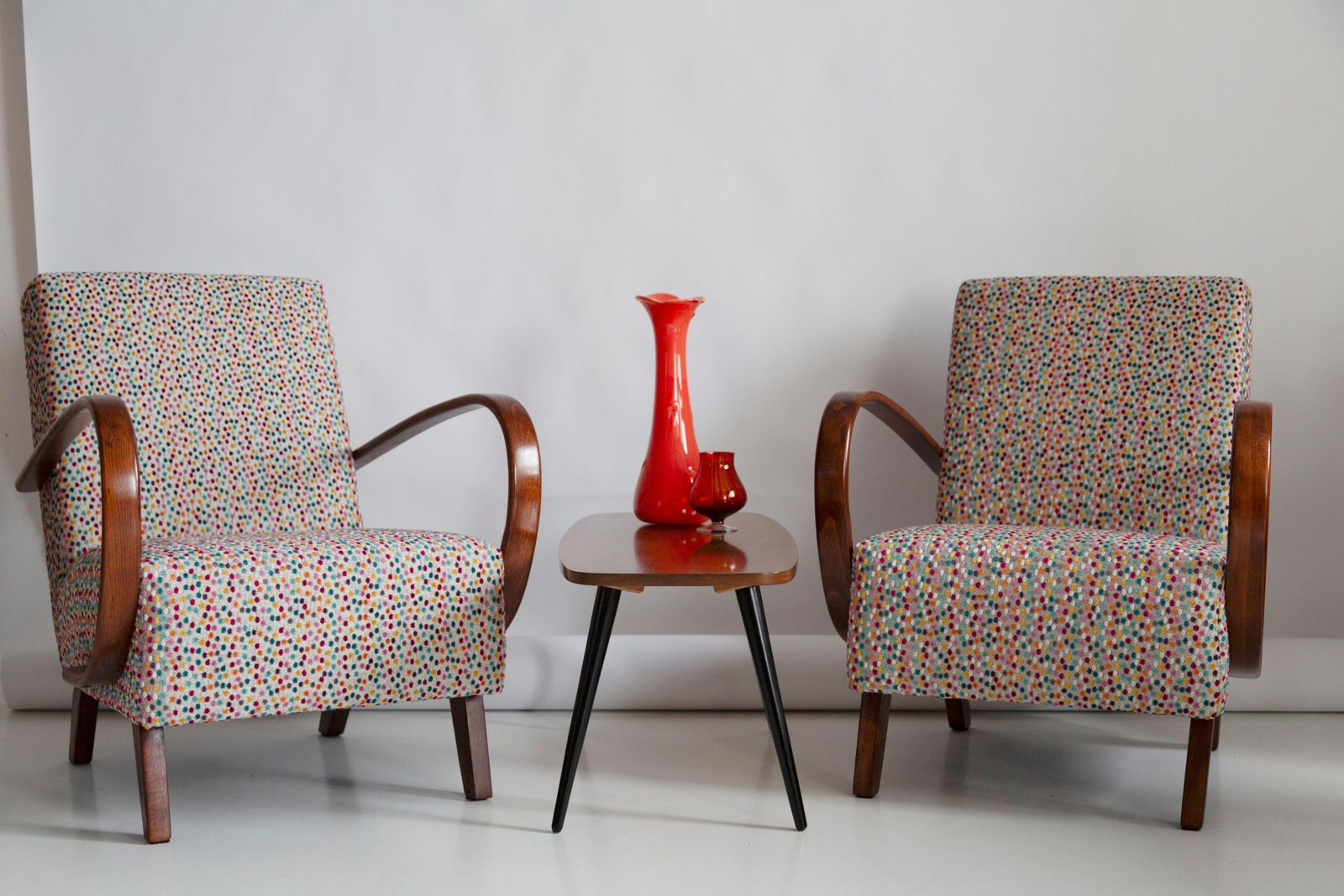 Set Of Two Mid Century Dots Velvet Armchairs By J.Halabala Czech Republic, 1950s photo vinterior