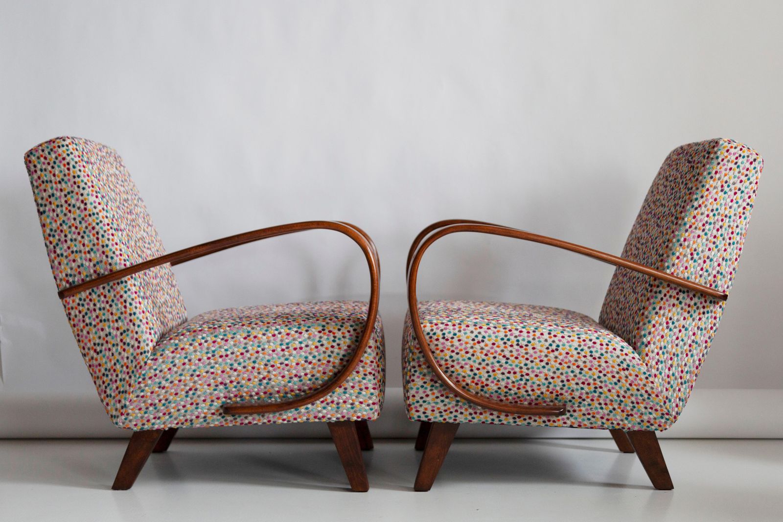 Set Of Two Mid Century Dots Velvet Armchairs By J.Halabala Czech Republic, 1950s photo vintage