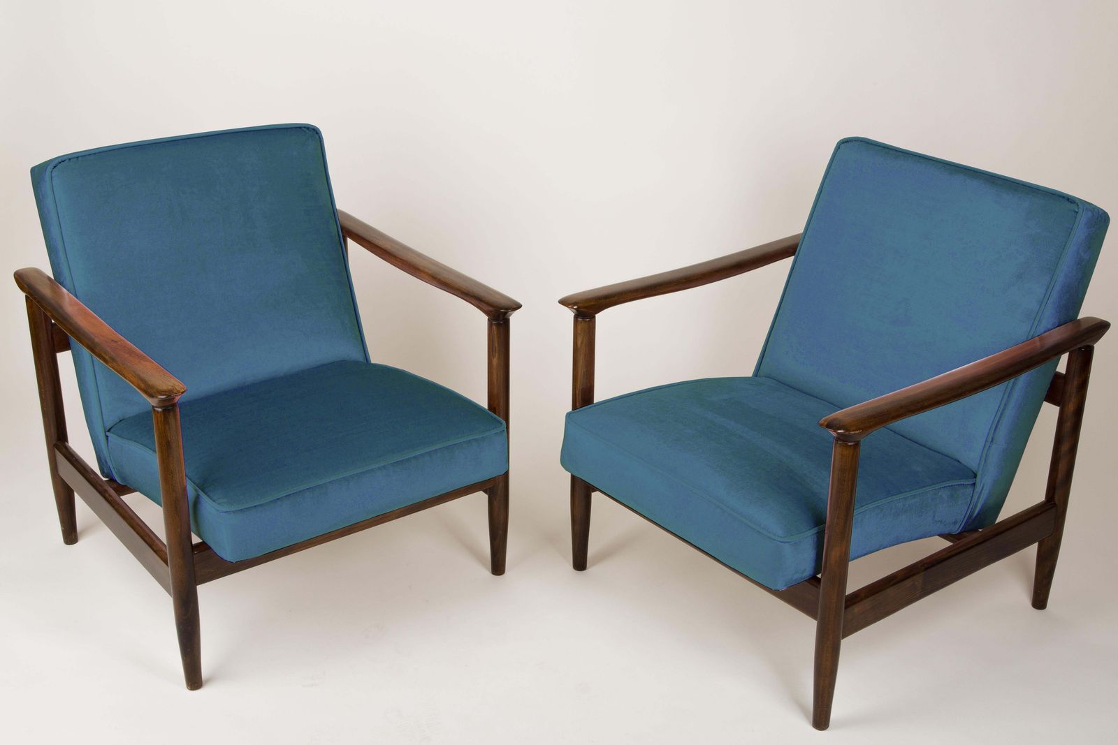 Pair Of Blue Armchairs, Edmund Homa, Gfm 142, 1960s, Poland photo furniture