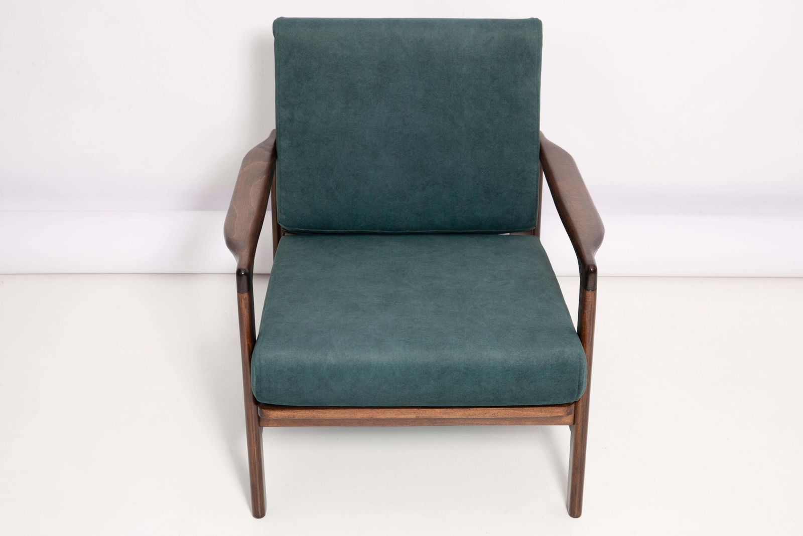 Set Of Two Midcentury Deep Green Velvet Armchairs, Zenon Baczyk, 1960s photo for sale