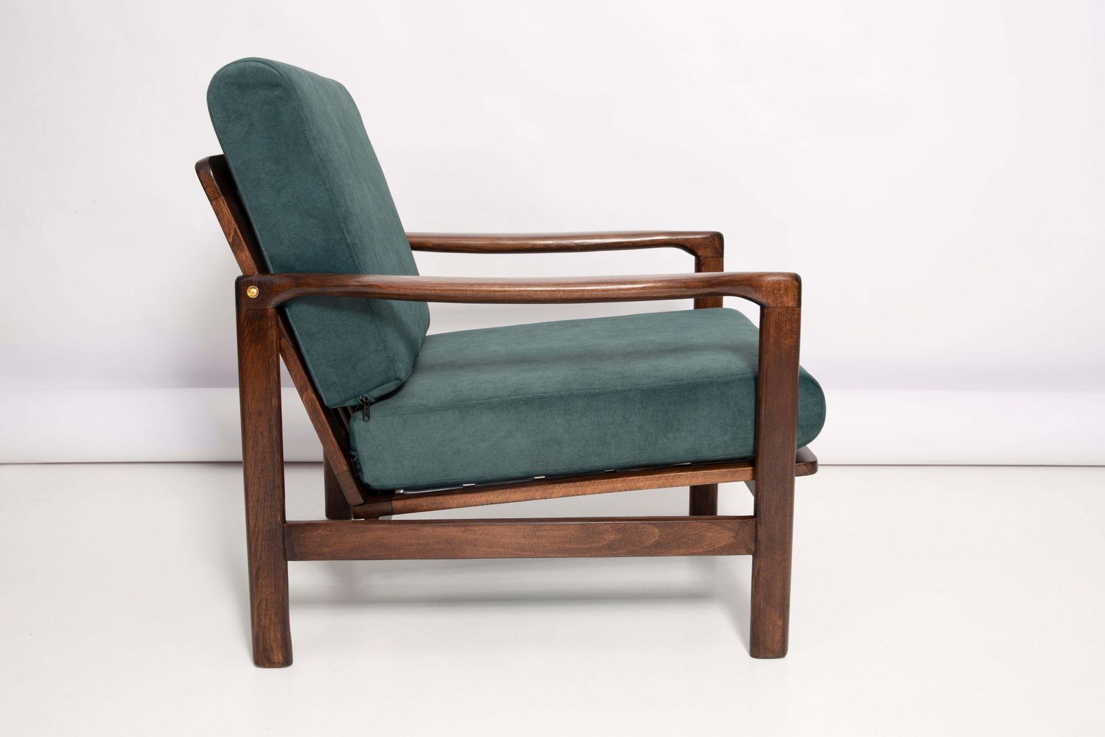 photo for sale Set Of Two Midcentury Deep Green Velvet Armchairs, Zenon Baczyk, 1960s