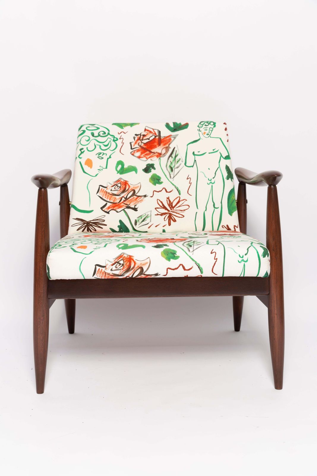 Meubels Paar Mid Century Fauteuils Met David Print, Wit, Van Kedziorek, Europa, Jaren 1960 photo