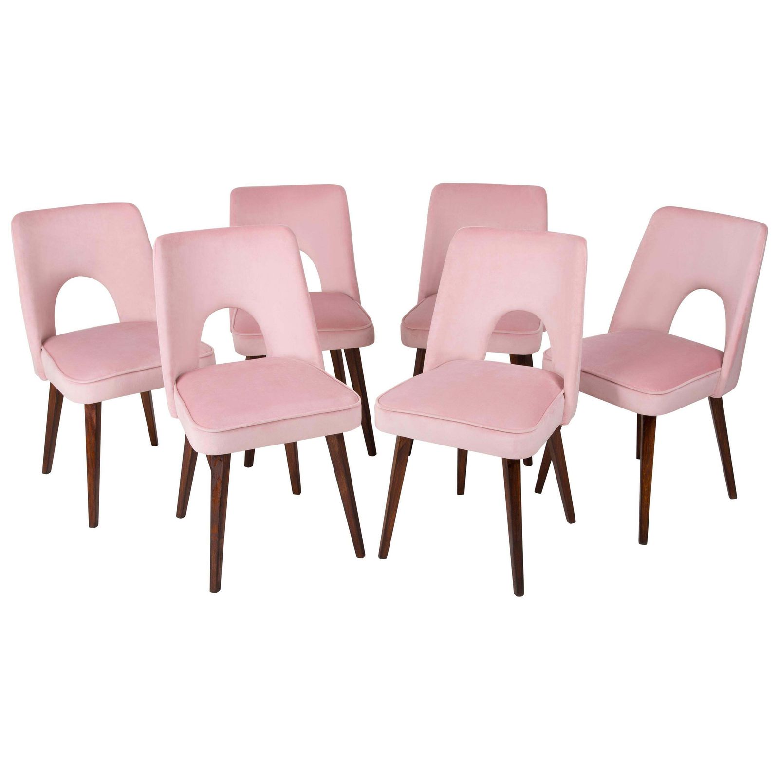 Set Of Six Baby Pink Velvet 'Shell' Chairs, 1960s