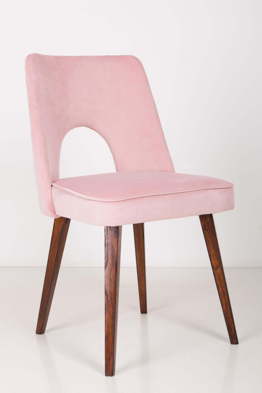 Set Of Six Baby Pink Velvet 'Shell' Chairs, 1960s photo vintage
