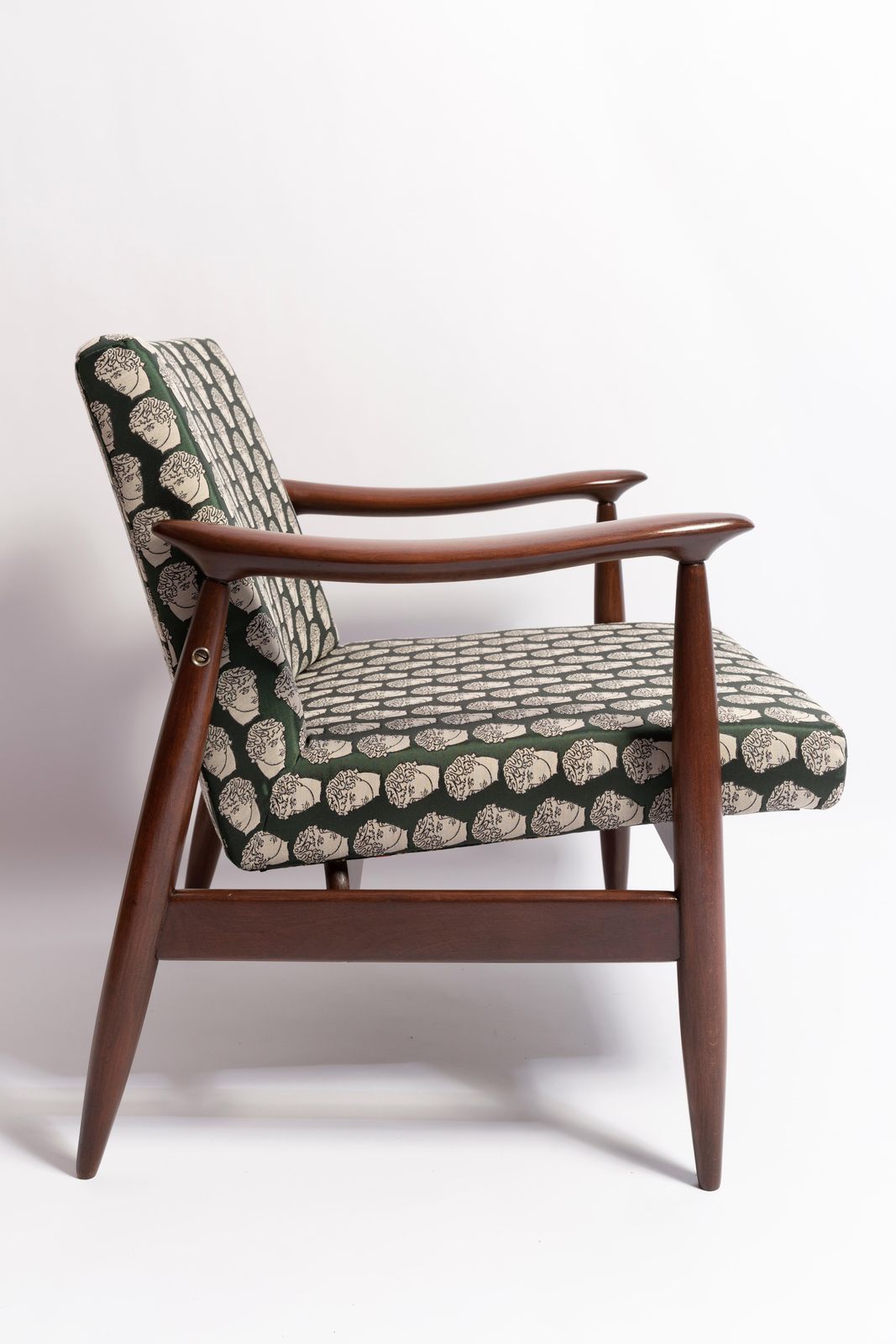 photo for sale Paar Mid Century Fauteuils Met David Print In Smaragdgroen, Door Kedziorek, Europa, Jaren 1960
