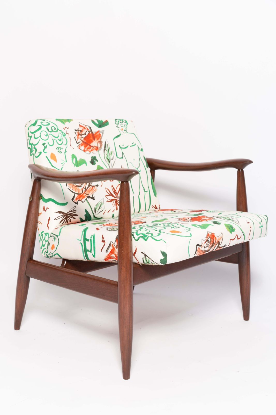 photo for sale Paar Mid Century Fauteuils, David Print Emerald, Door Kedziorek, Europa, Jaren 1960