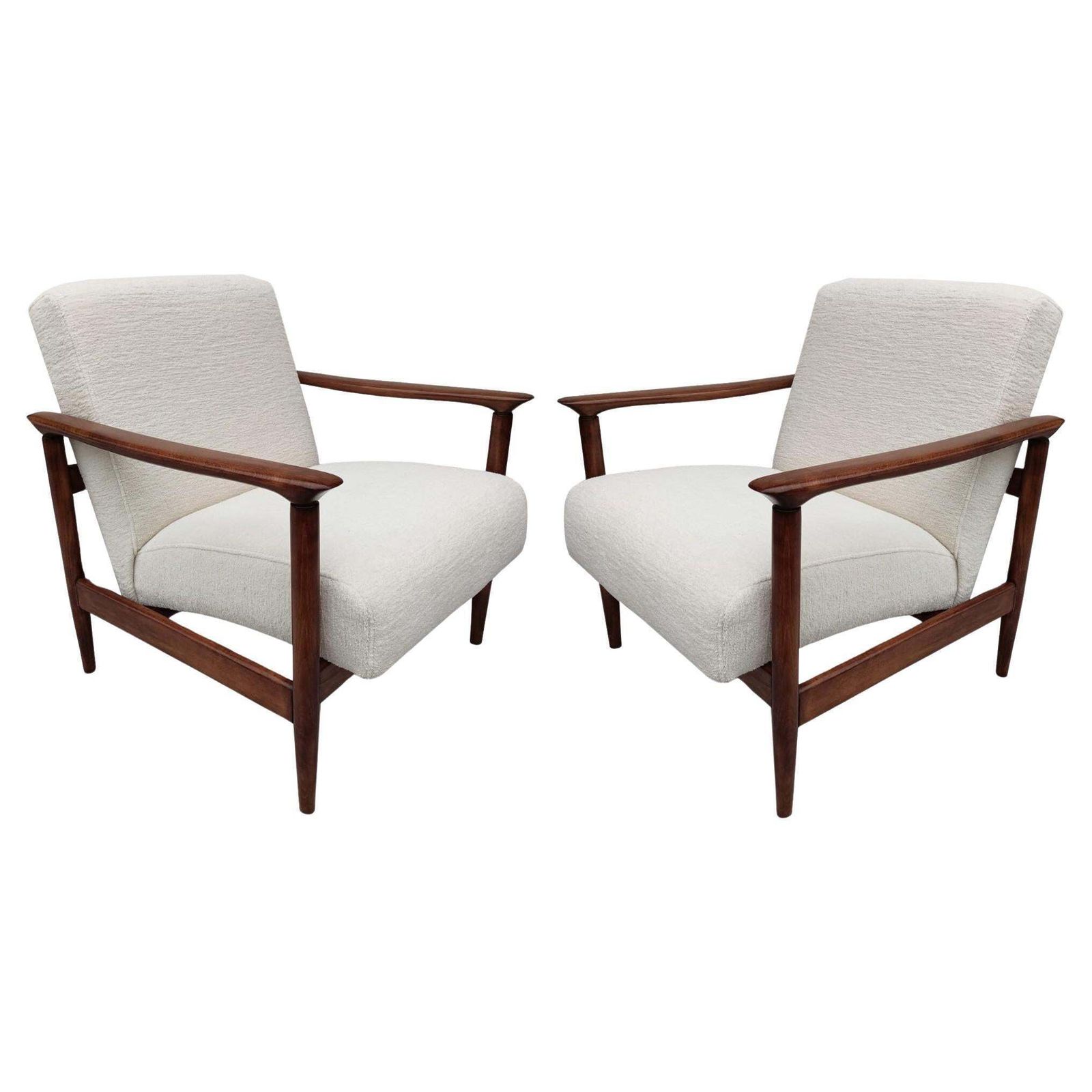Paar Mid Century Fauteuils Met Witte Chenille Bekleding, Gfm 142 Edmund Homa, Europa, Jaren 1960