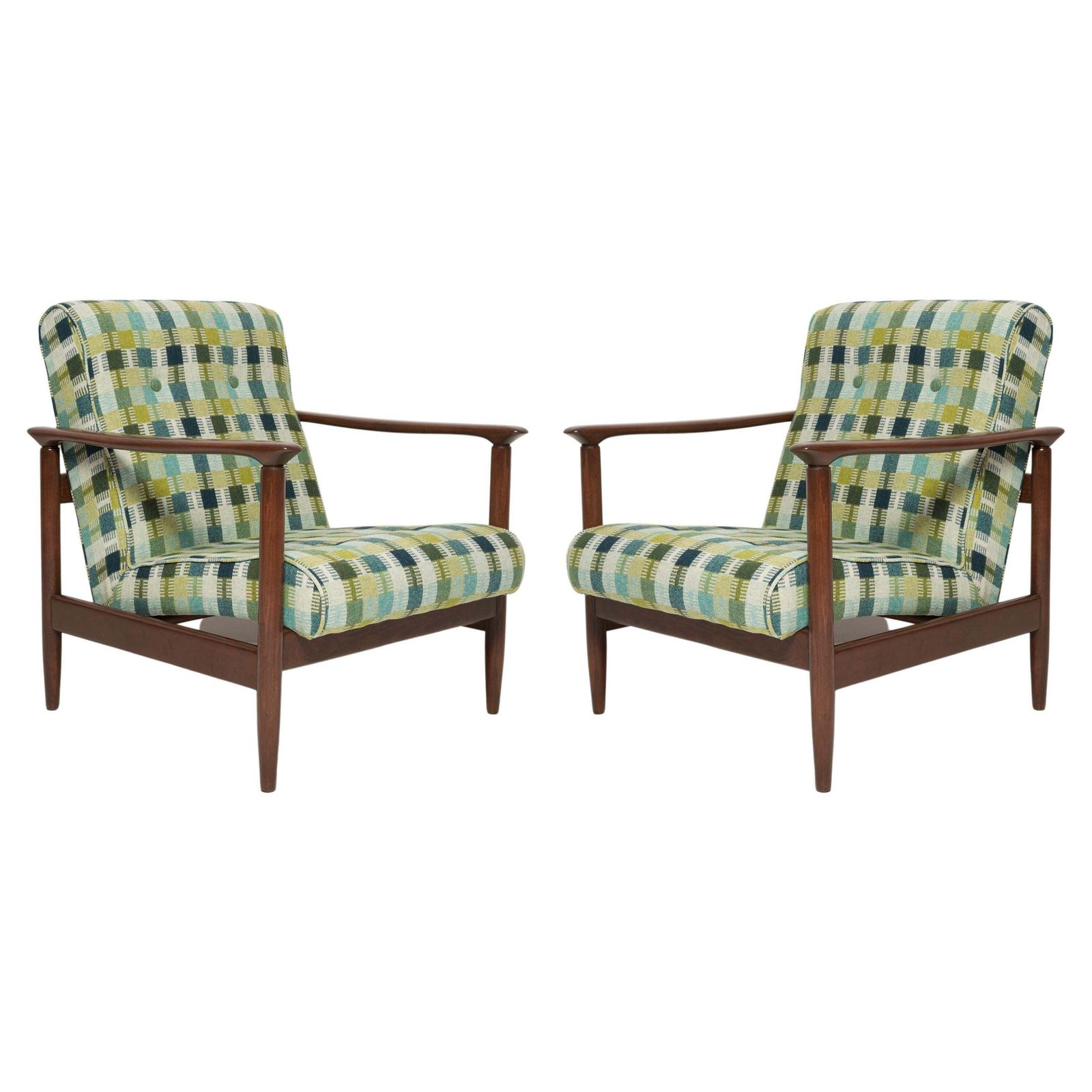 Pair Of Mid Century Green Wool Armchairs, Gfm 142, Edmund Homa, Europe, 1960s