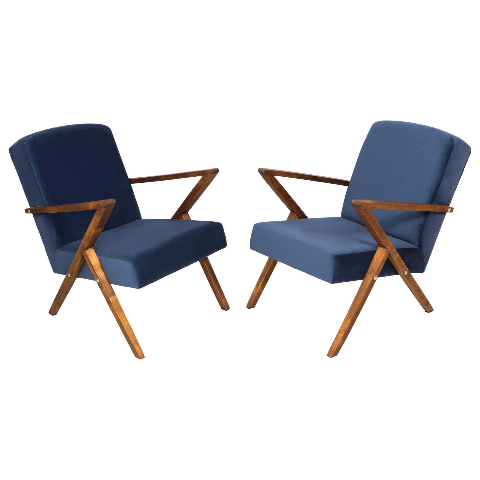 Set Of Two 20th Century Zet Armchairs, Navy Velvet, 1970s, Poland