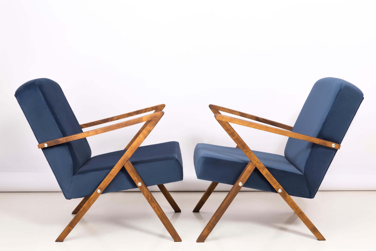 Set Of Two 20th Century Zet Armchairs, Navy Velvet, 1970s, Poland photo for sale
