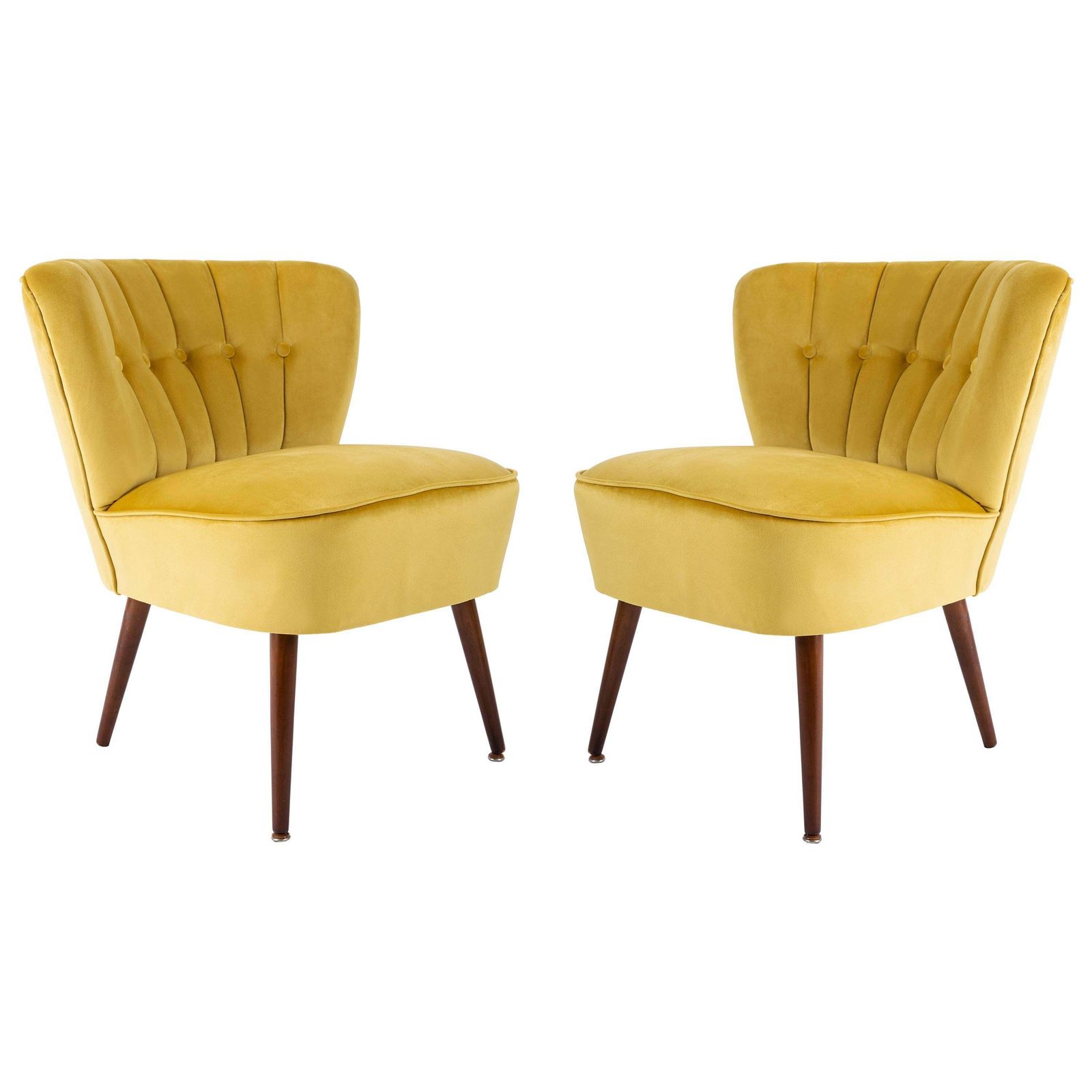 Paar Mid Century Gele Velours Club Fauteuils, Duitsland, Jaren 1960