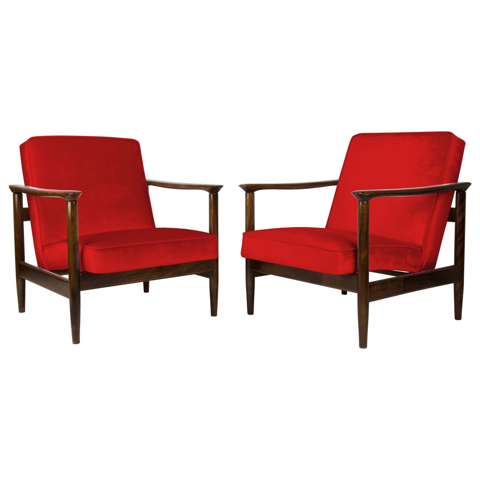 Pair Of Red Armchairs, Edmund Homa, Gfm 142, 1960s, Poland