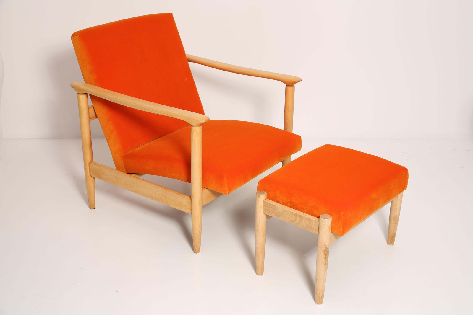 Set Of Midcentury Orange Velvet Armchairs And Stools, Edmund Homa, Europe, 1960s photo furniture