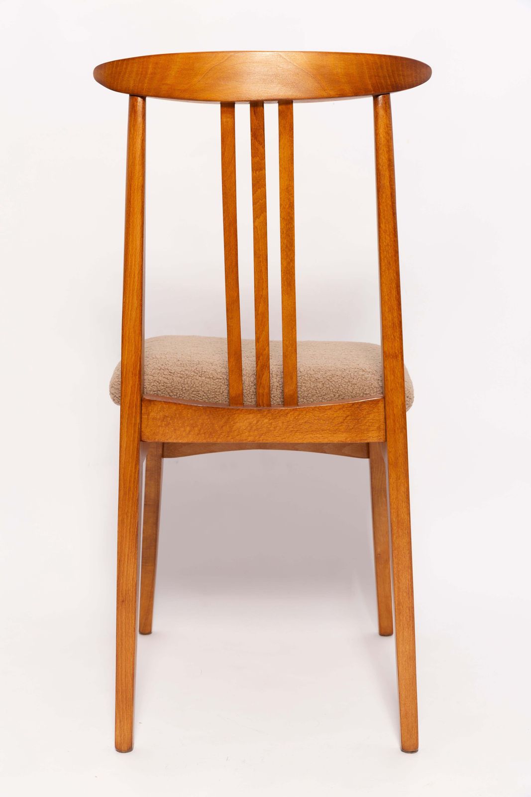 Six Mid Century Latte Boucle Chairs, Medium Wood, M. Zielinski, Europe 1960s photo Furniture