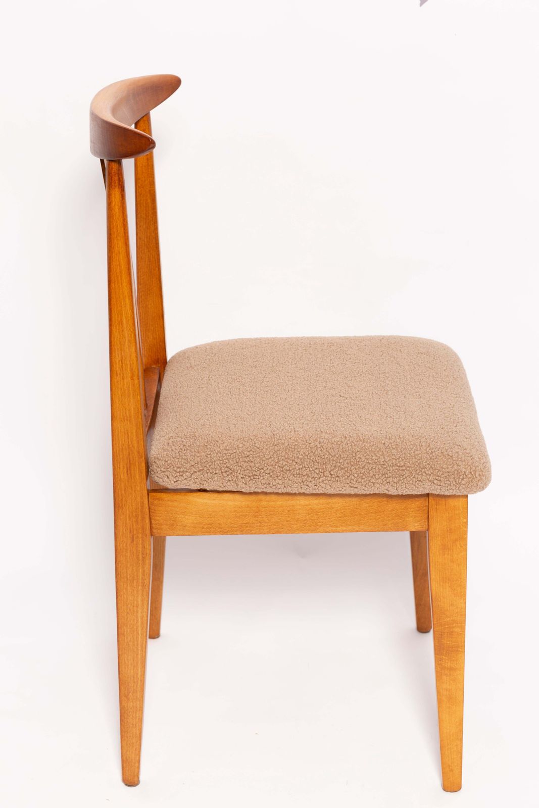 Six Mid Century Latte Boucle Chairs, Medium Wood, M. Zielinski, Europe 1960s photo buy