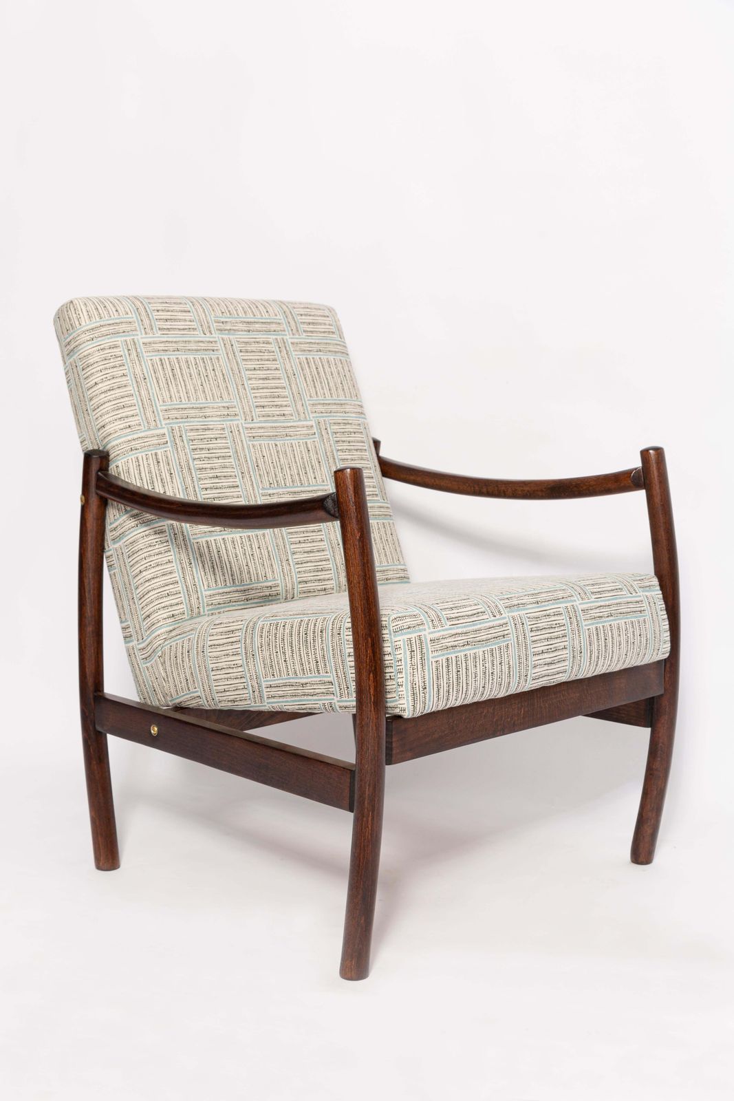 Paar Mid Century Vintage Fauteuils, Beige En Blauw Linnen, Europa, Jaren 1960 photo furniture