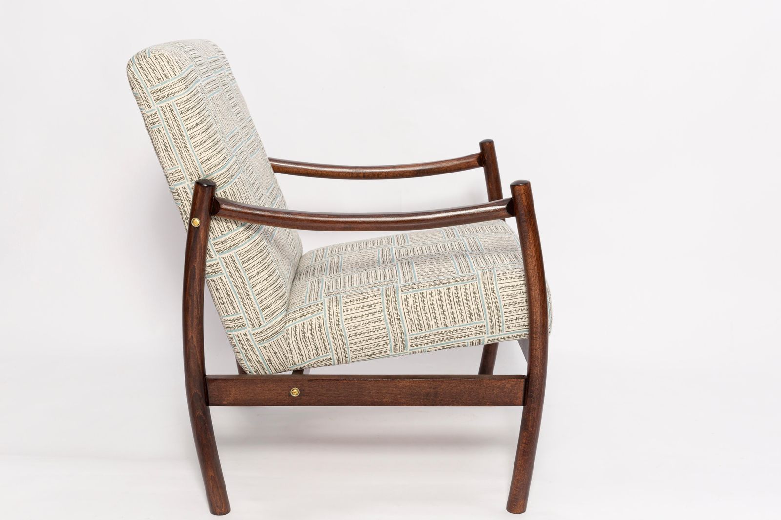 Paar Mid Century Vintage Fauteuils, Beige En Blauw Linnen, Europa, Jaren 1960 photo Meubels
