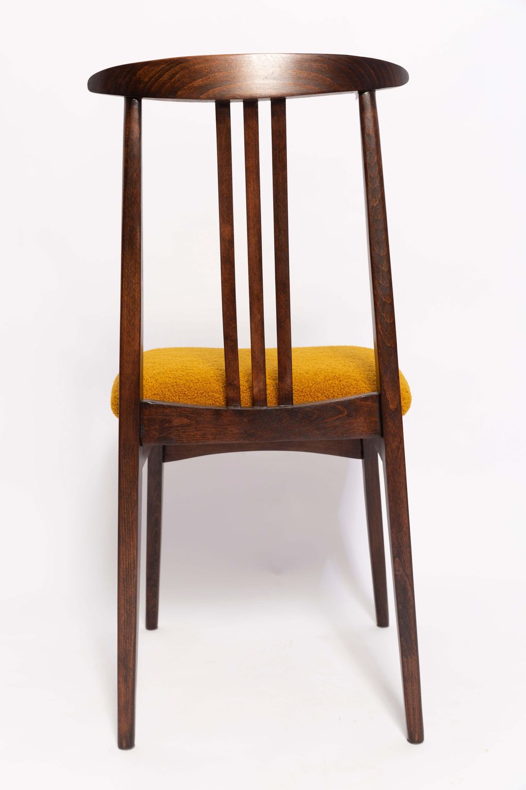 Six Mid Century Ochre Boucle Chairs, Walnut Wood, M. Zielinski, Europe 1960s photo vinterior