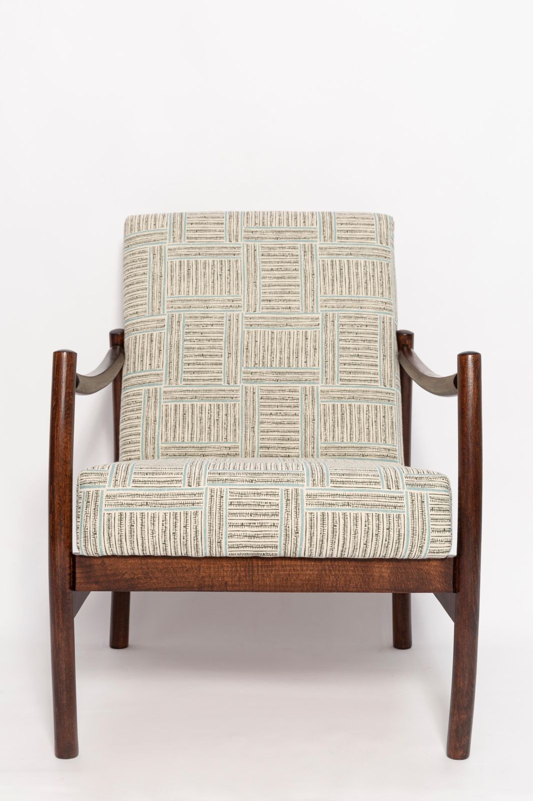 3403.0 Paar Mid Century Vintage Fauteuils, Beige En Blauw Linnen, Europa, Jaren 1960 photo
