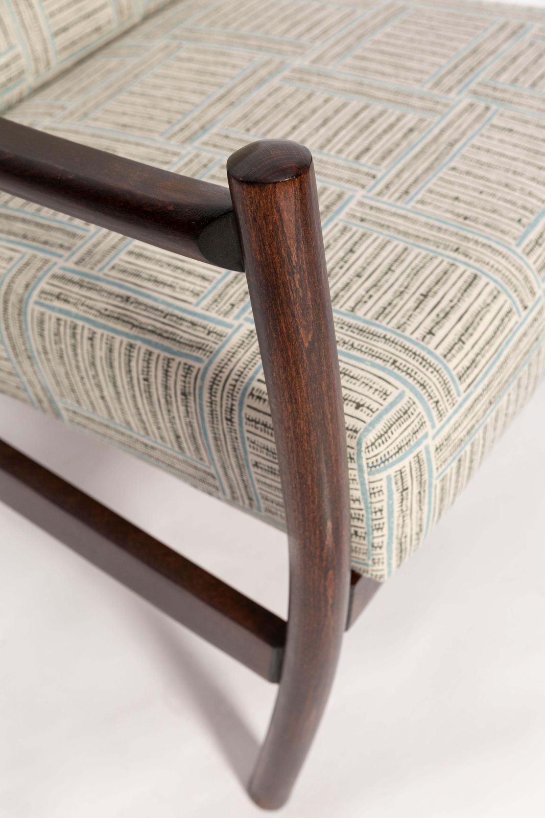 photo buy Paar Mid Century Vintage Fauteuils, Beige En Blauw Linnen, Europa, Jaren 1960