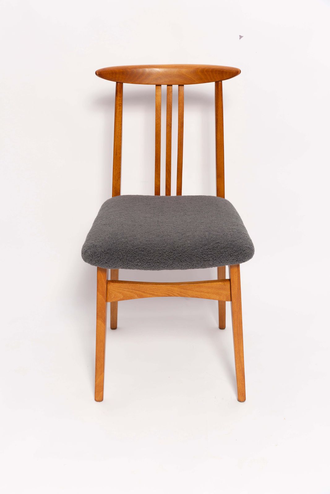 Six Mid Century Graphite Boucle Chairs, Medium Wood, M Zielinski, Europe 1960 photo furniture