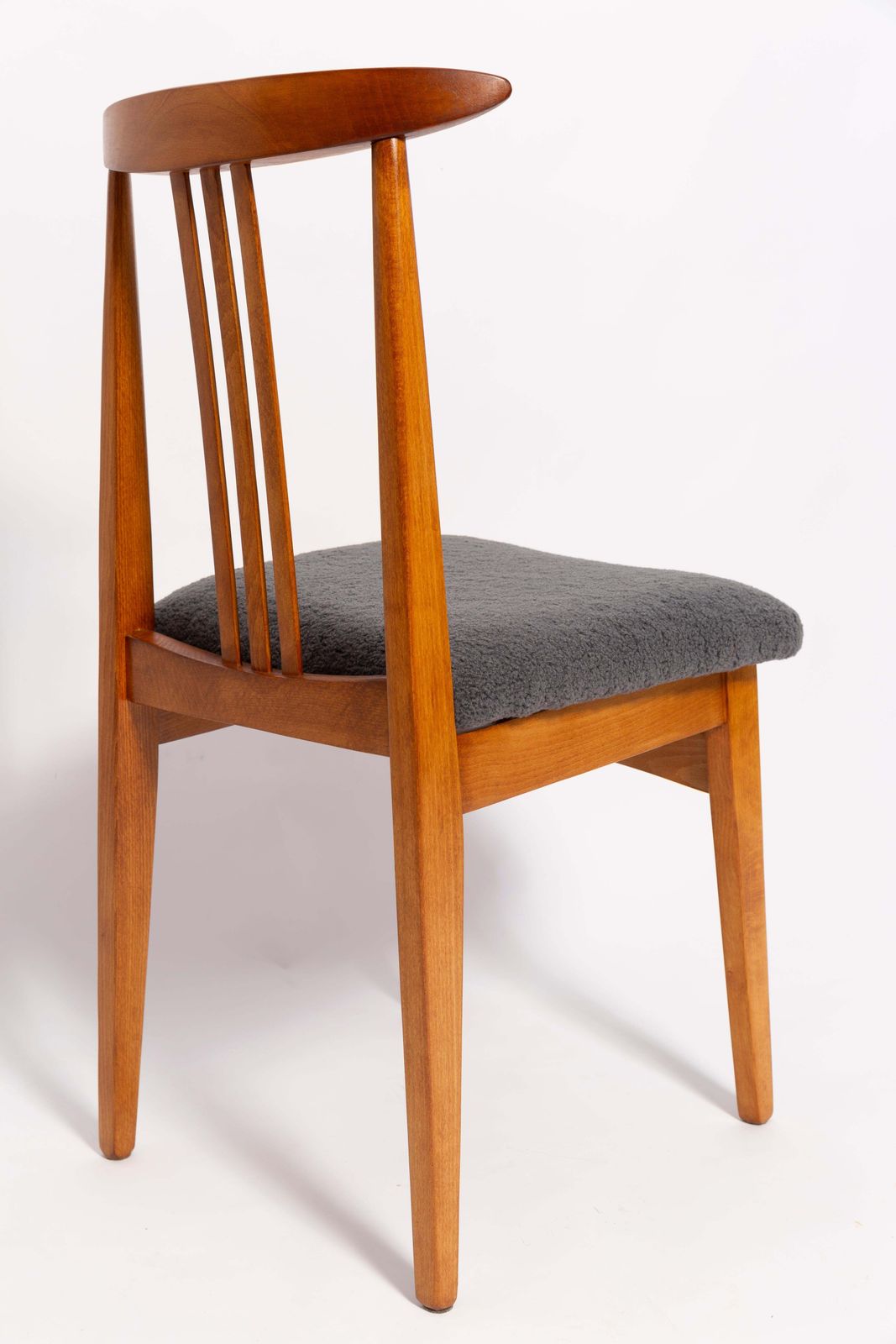 Six Mid Century Graphite Boucle Chairs, Medium Wood, M Zielinski, Europe 1960 photo Furniture