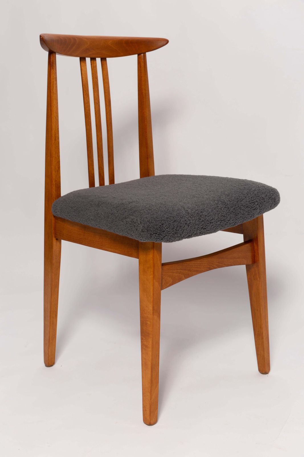 photo for sale Six Mid Century Graphite Boucle Chairs, Medium Wood, M Zielinski, Europe 1960