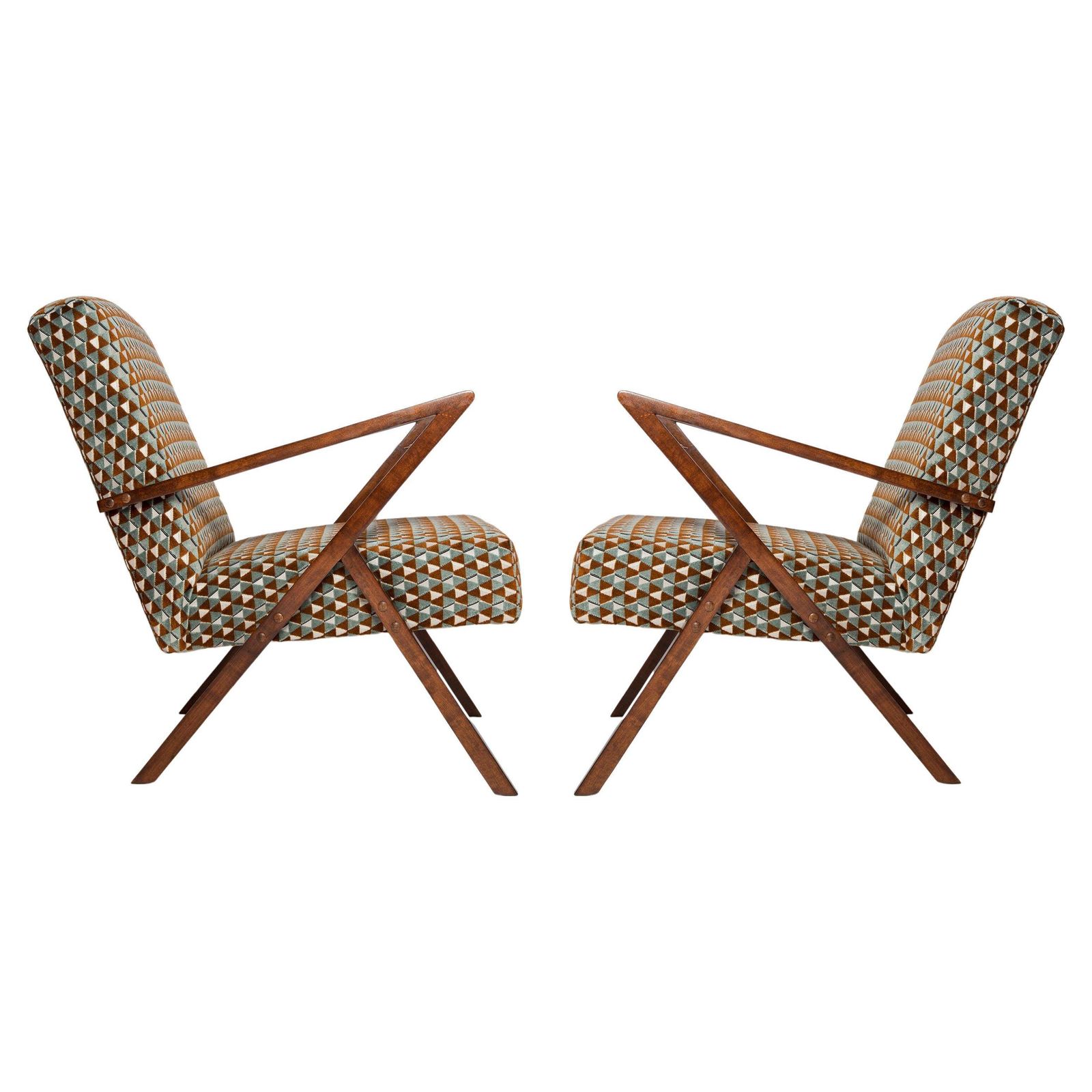 Set Of Two Mid Century Unique Zet Armchairs, Triangle Velvet, 1970s, Europe