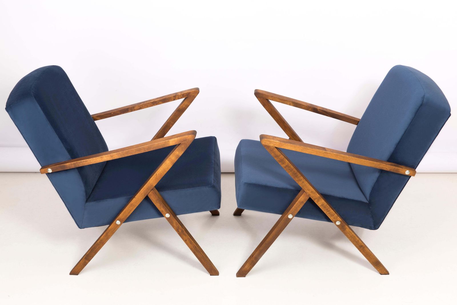 Pair Of 20th Century Unique Zet Armchairs, Navy Velvet, 1970s, Poland photo for sale
