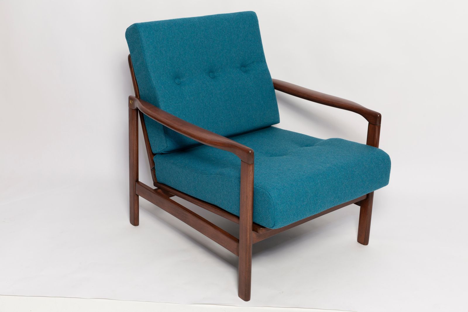 Pair Of Mid Century Acqua Blue Wool Armchairs, Zenon Baczyk, Poland, 1960s photo vintage